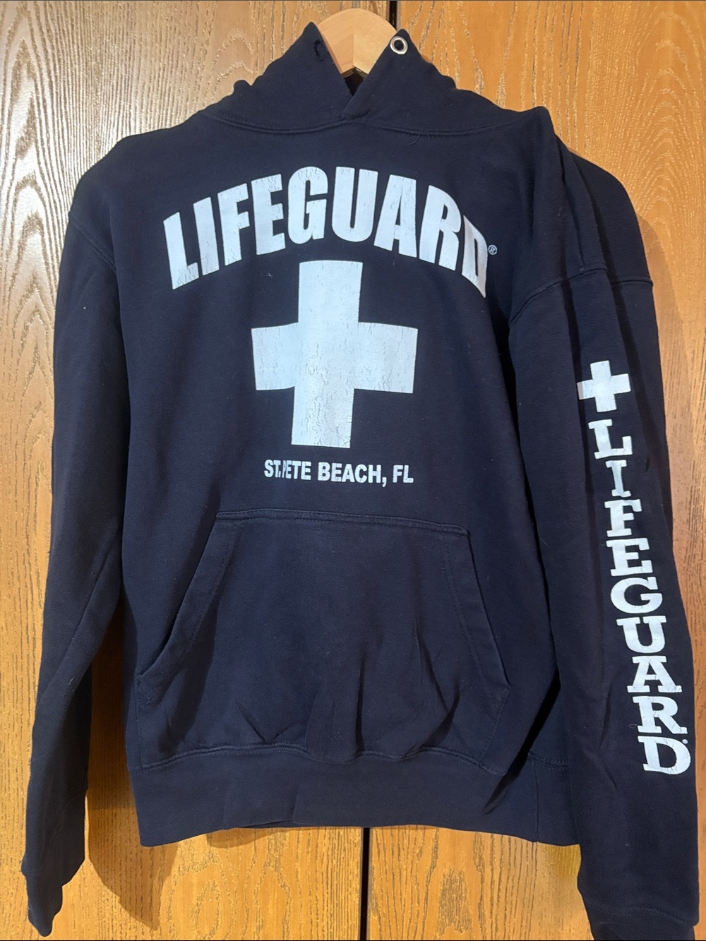 Lifeguard Navy Crewneck Hoodie - Classic Pullover - distressed logo